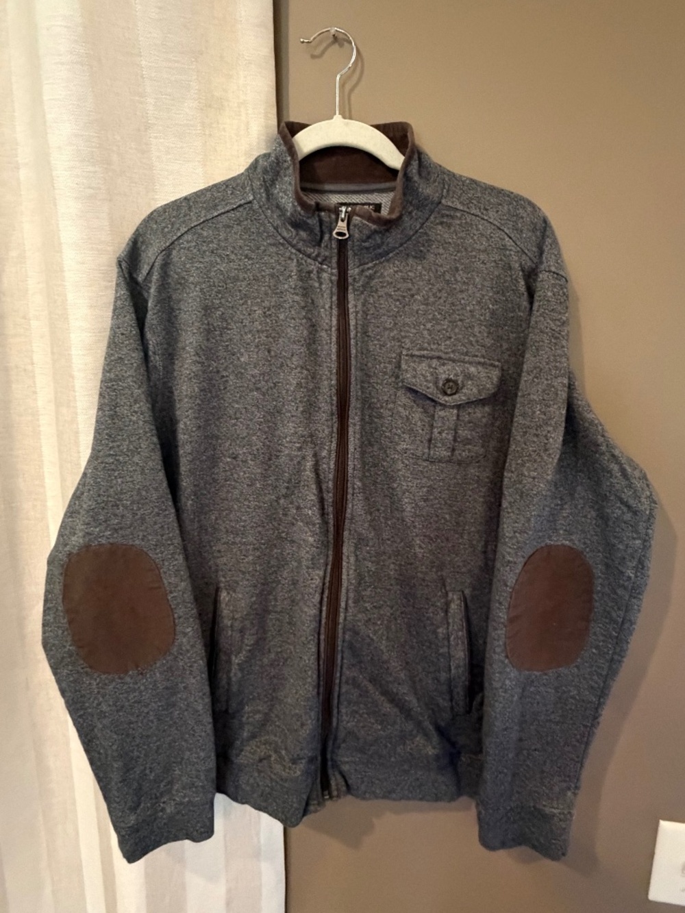 Banana Republic Gray Sweatshirt Elbow Patch Full Zip pockets, Old Money Size XL